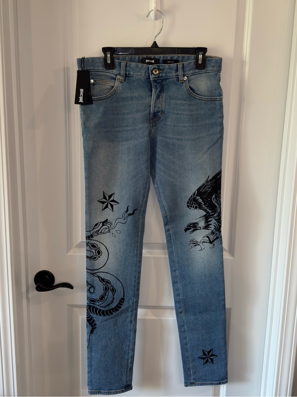 Just Cavalli Printed Blue Denim SuperSlim Jeans